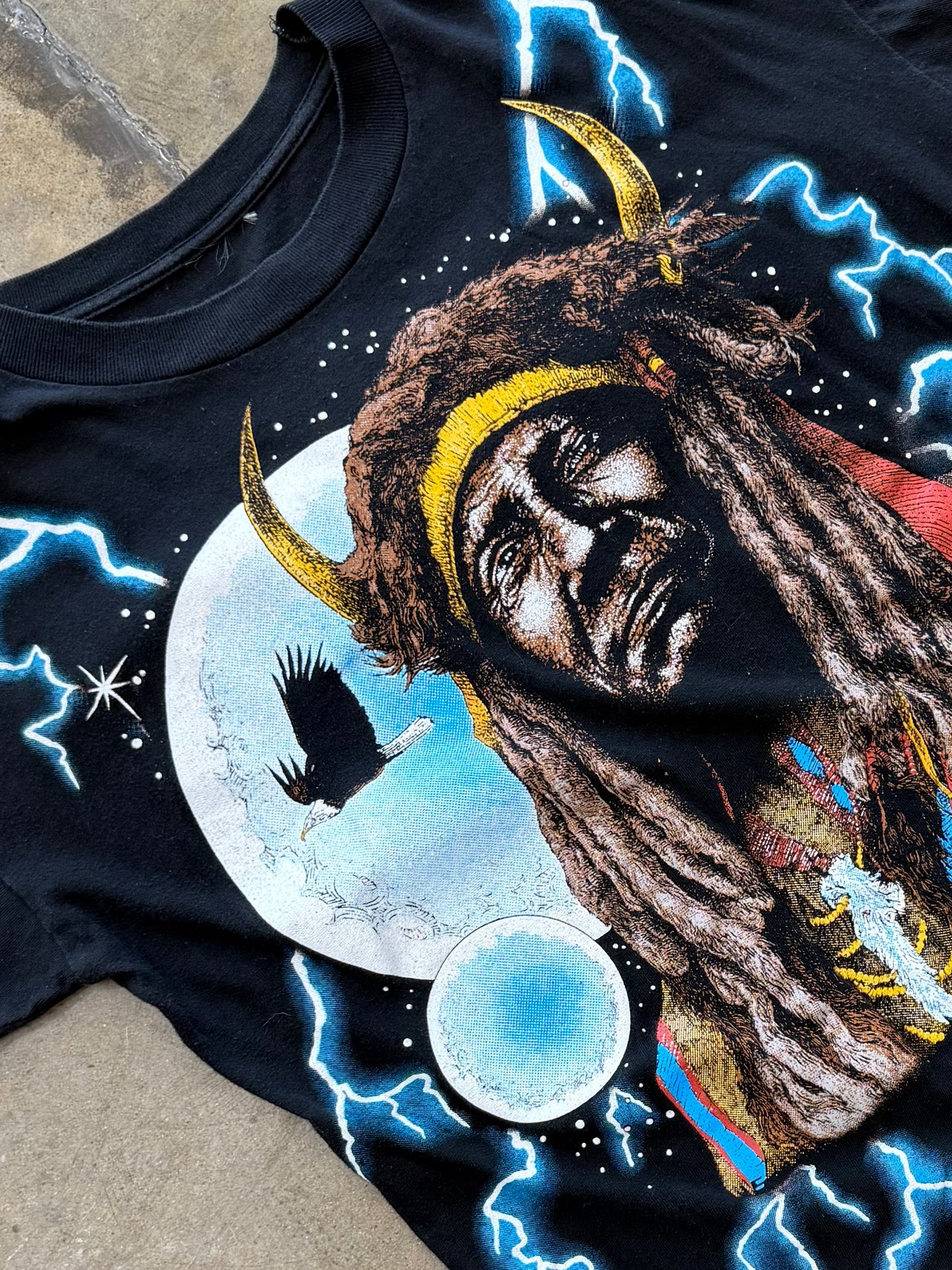 90s American Thunder Native Lightning Moon Eagle Tee