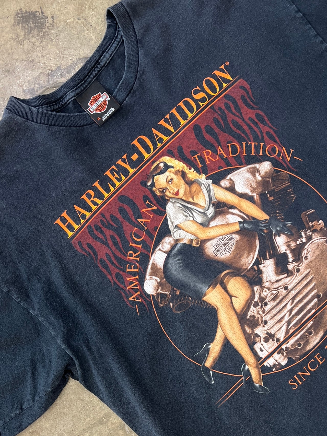 Harley Davidson Pin Girl Panhead Motorcycle Texas Tee