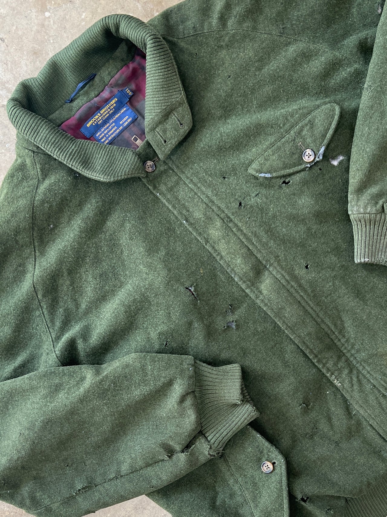90s Brooks Brothers Wool Full Zip Military Green Jacket