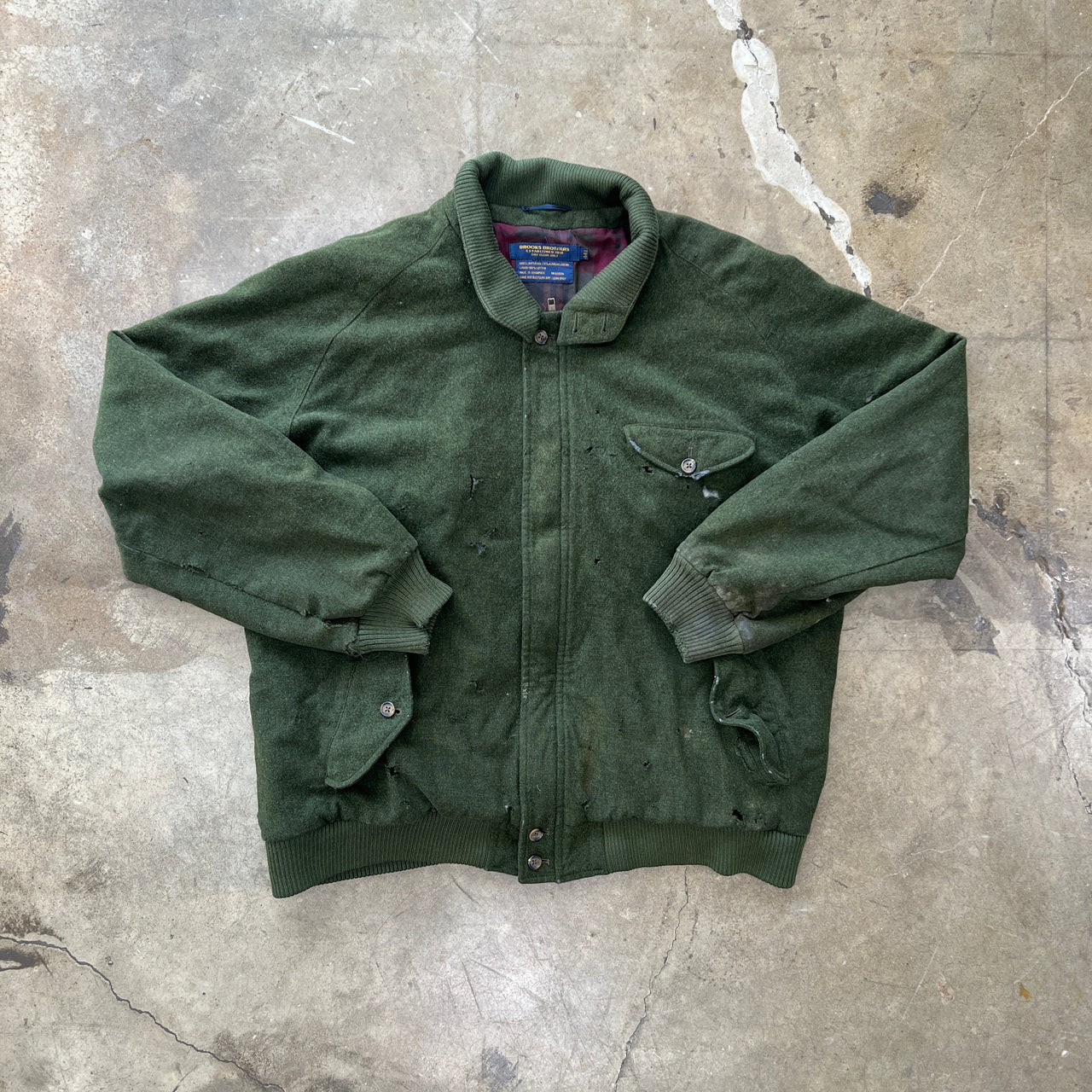 90s Brooks Brothers Wool Full Zip Military Green Jacket