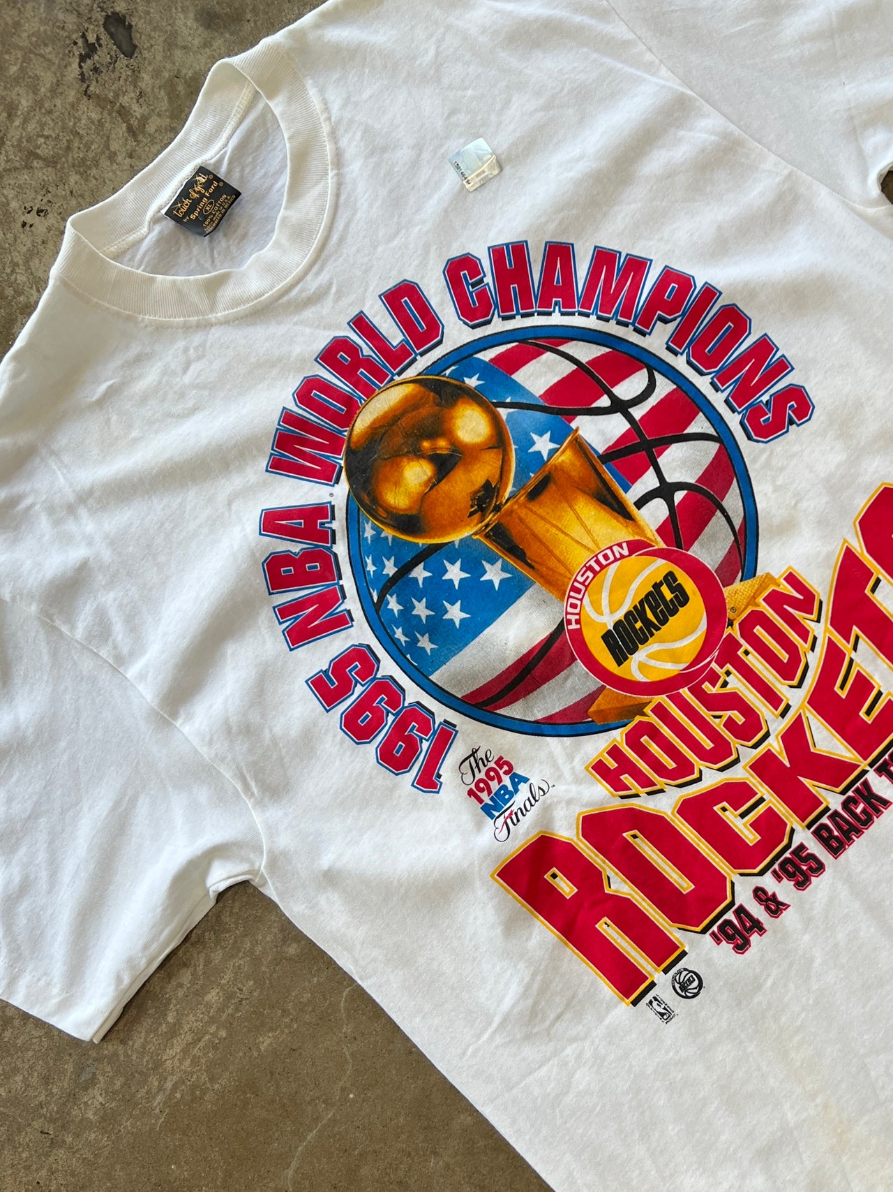 1995 NBA Champions Back to Back Houston Rockets Tee Single Stitch