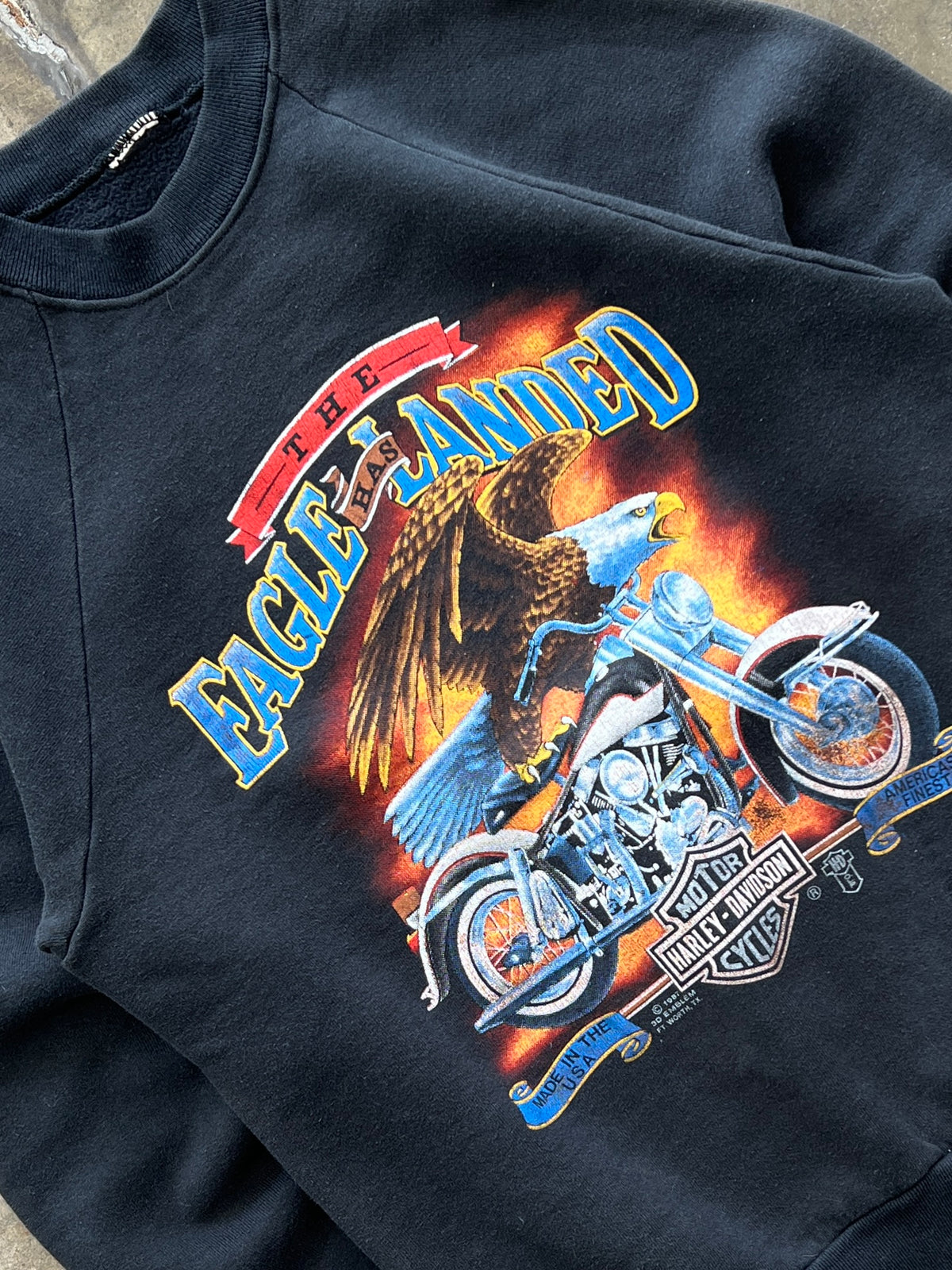 1987 3D Emblem Harley Davidson Eagle Landed Motorcycle Crewneck
