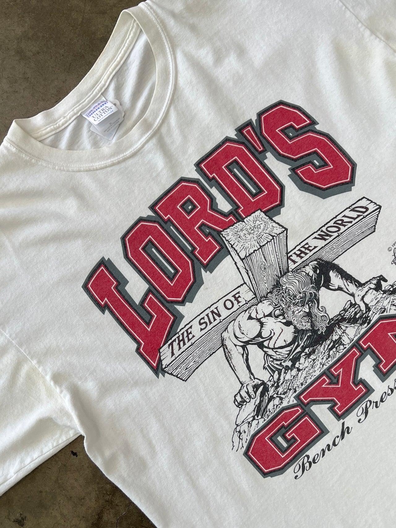 Lord's Gym Religious Jesus Cross His Pain Your Gain Tee