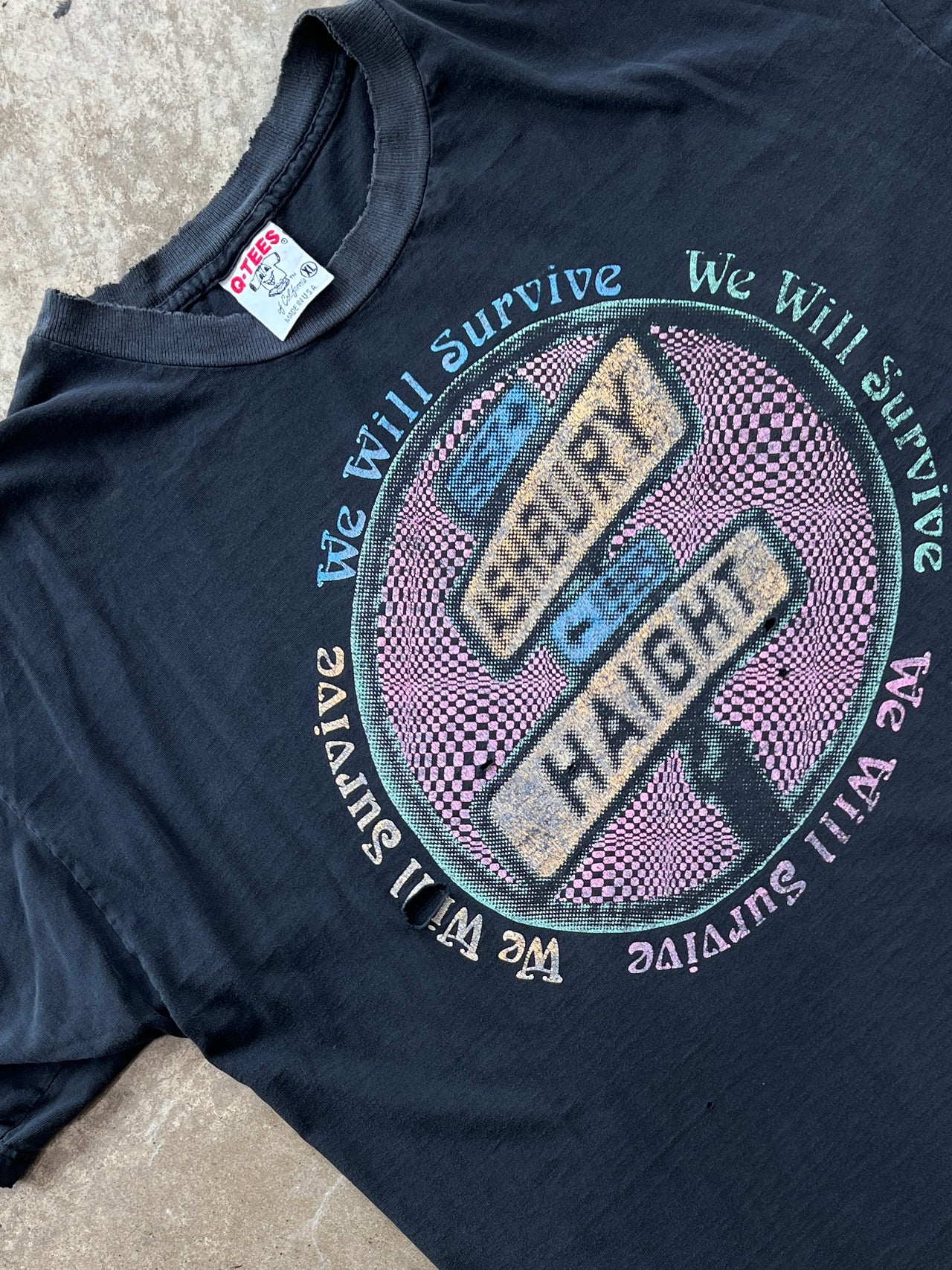1995 We Will Survive Haight Ashbury San Francisco Thrashed Fader Tee