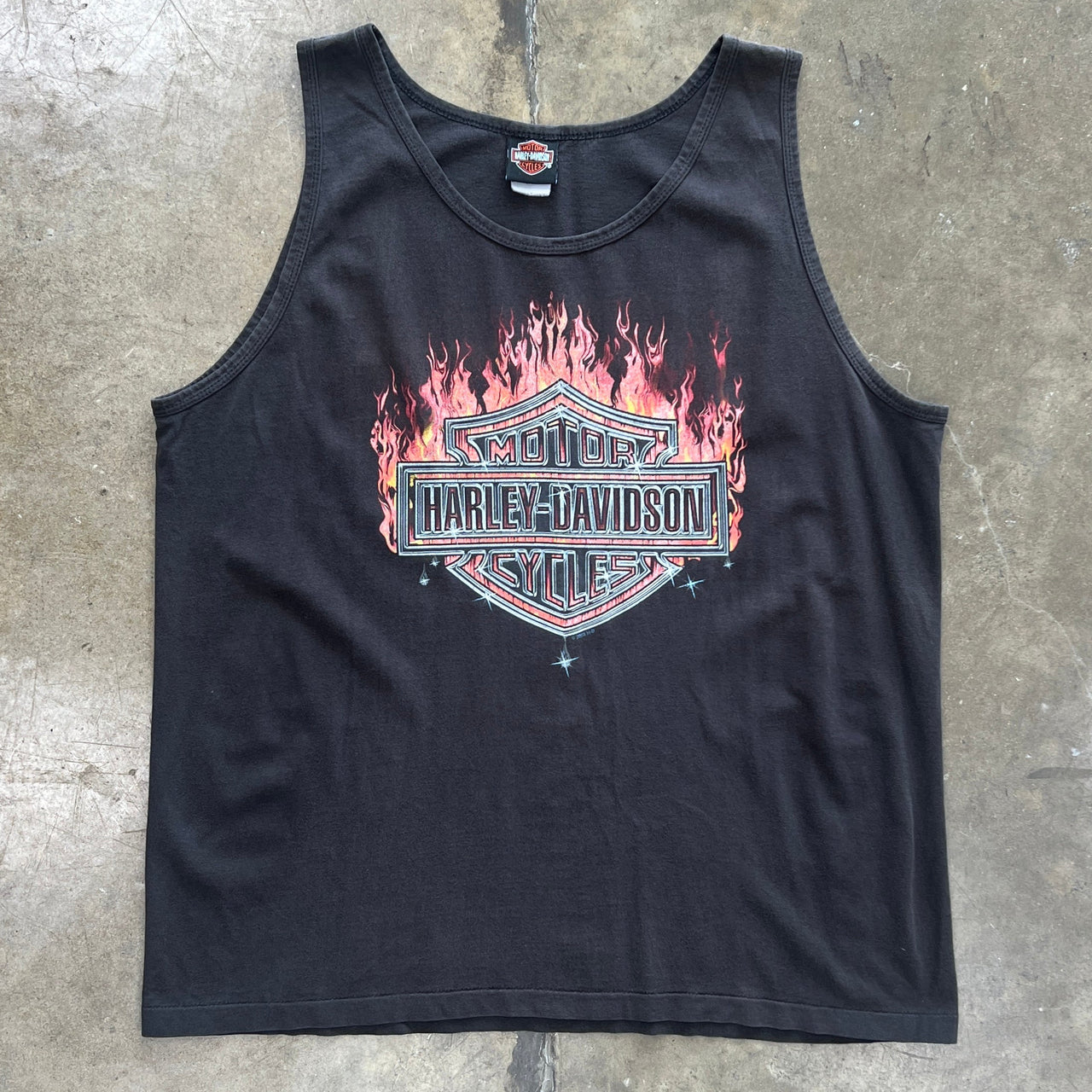 2000s Harley Davidson Flame Logo Houston Texas Tank Tee