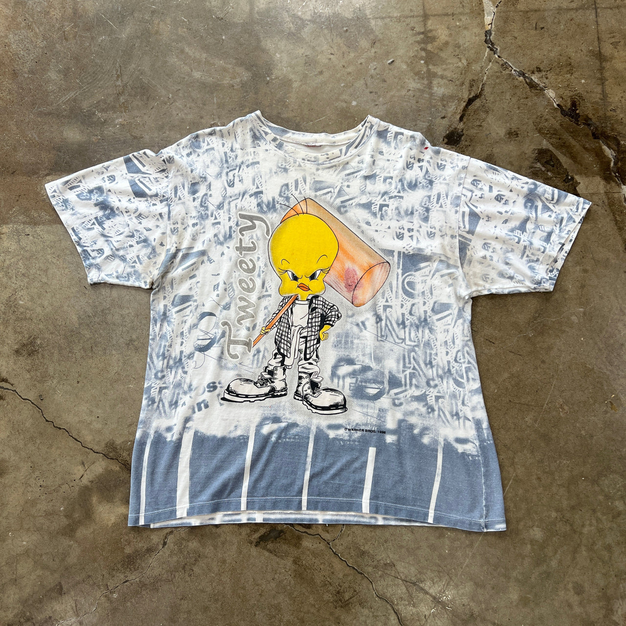 1998 Looney Tunes Tweety Bird Hammer AOP Tee