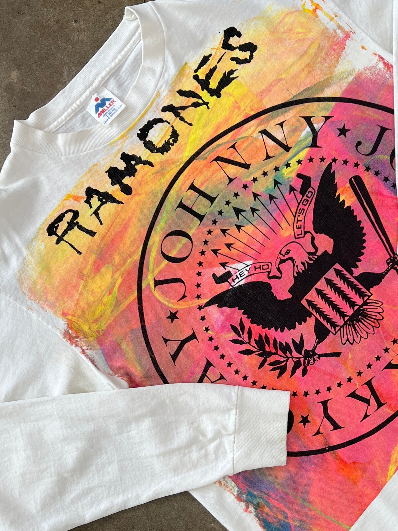 90s Ramones Escape From NY Seal Logo Tie Dye Long Sleeve Band Tee