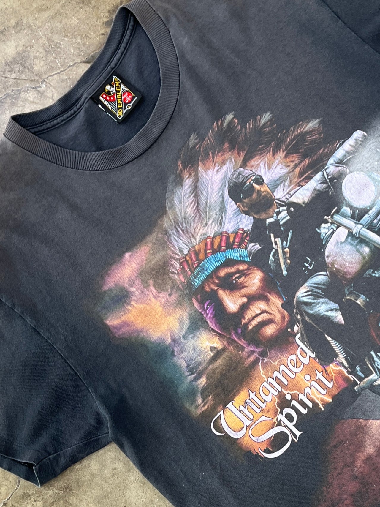 3D Emblem Untamed Spirit Motorcycle Native American Single Stitch Tee