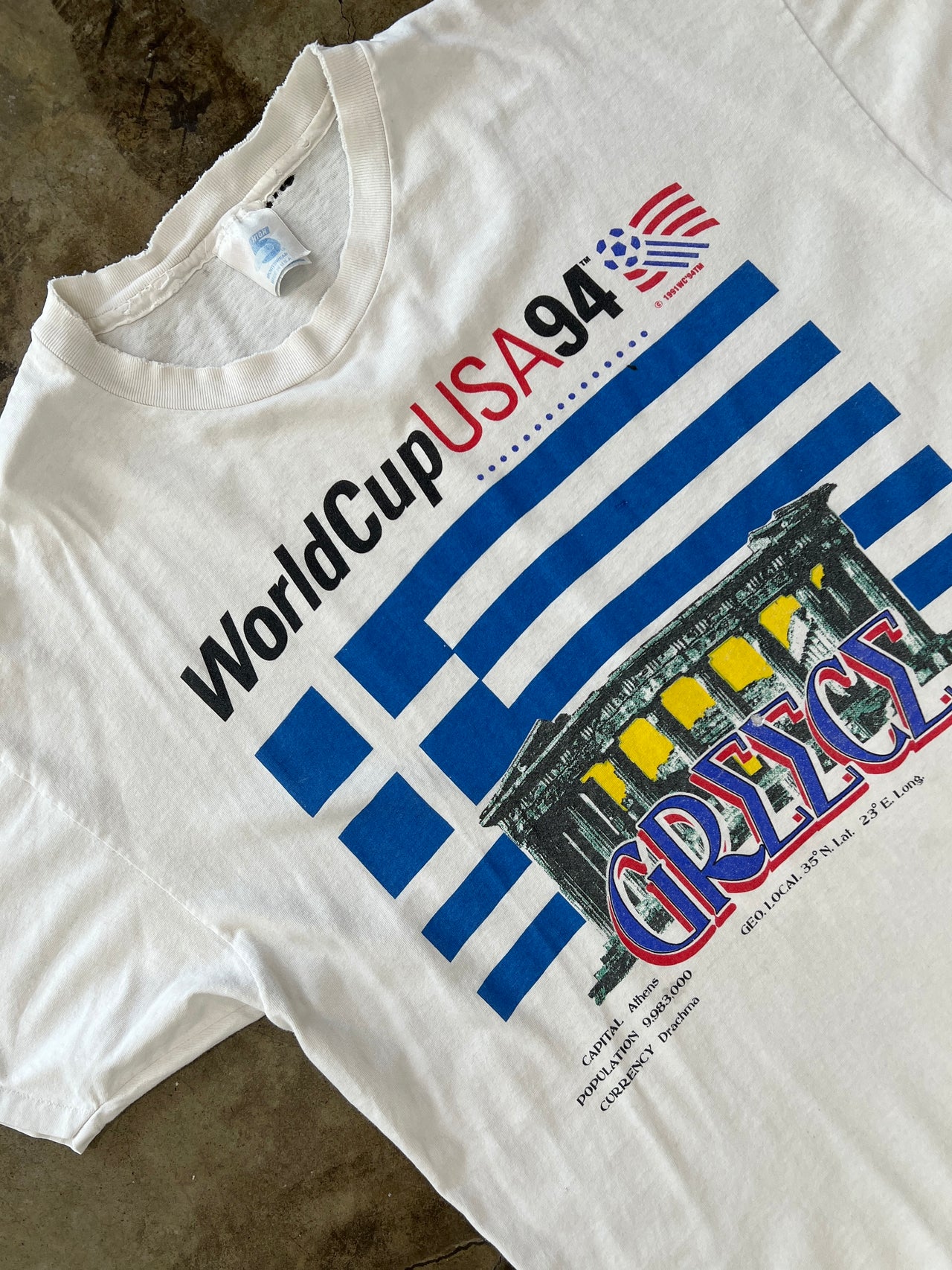 1994 World Cup USA Soccer Greece Flag Single Stitch Tee