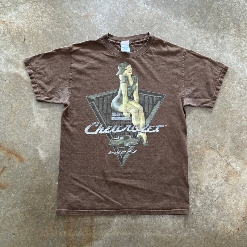 Chevy American Built Mechanic Woman Tee Medium