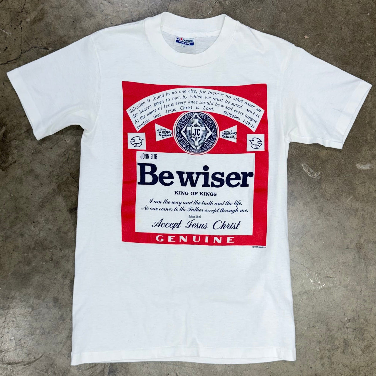 80s Budweiser Be Wiser Parody Accept Christ Religious Jesus Tee