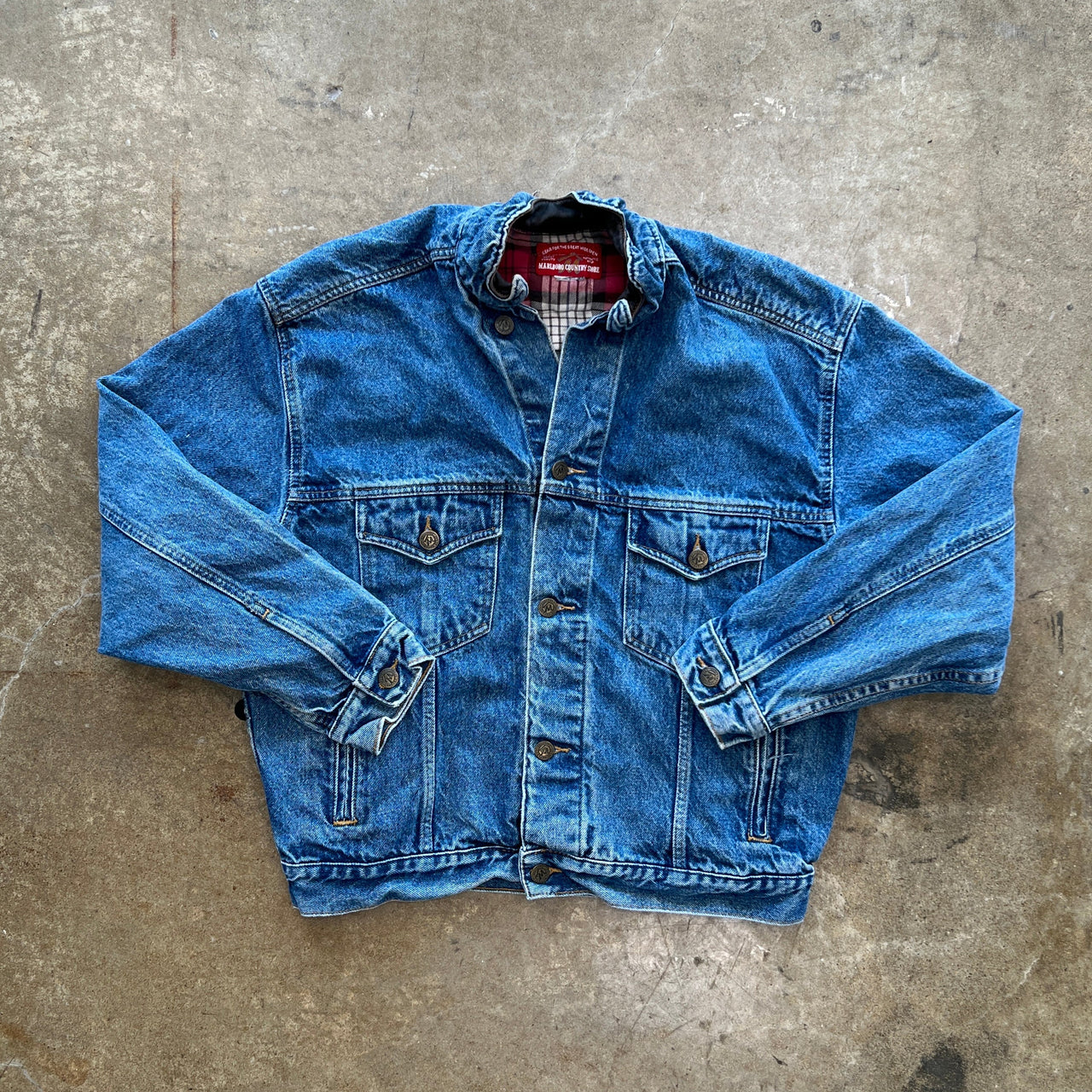 90s Marlboro Leather Collar Denim Jacket
