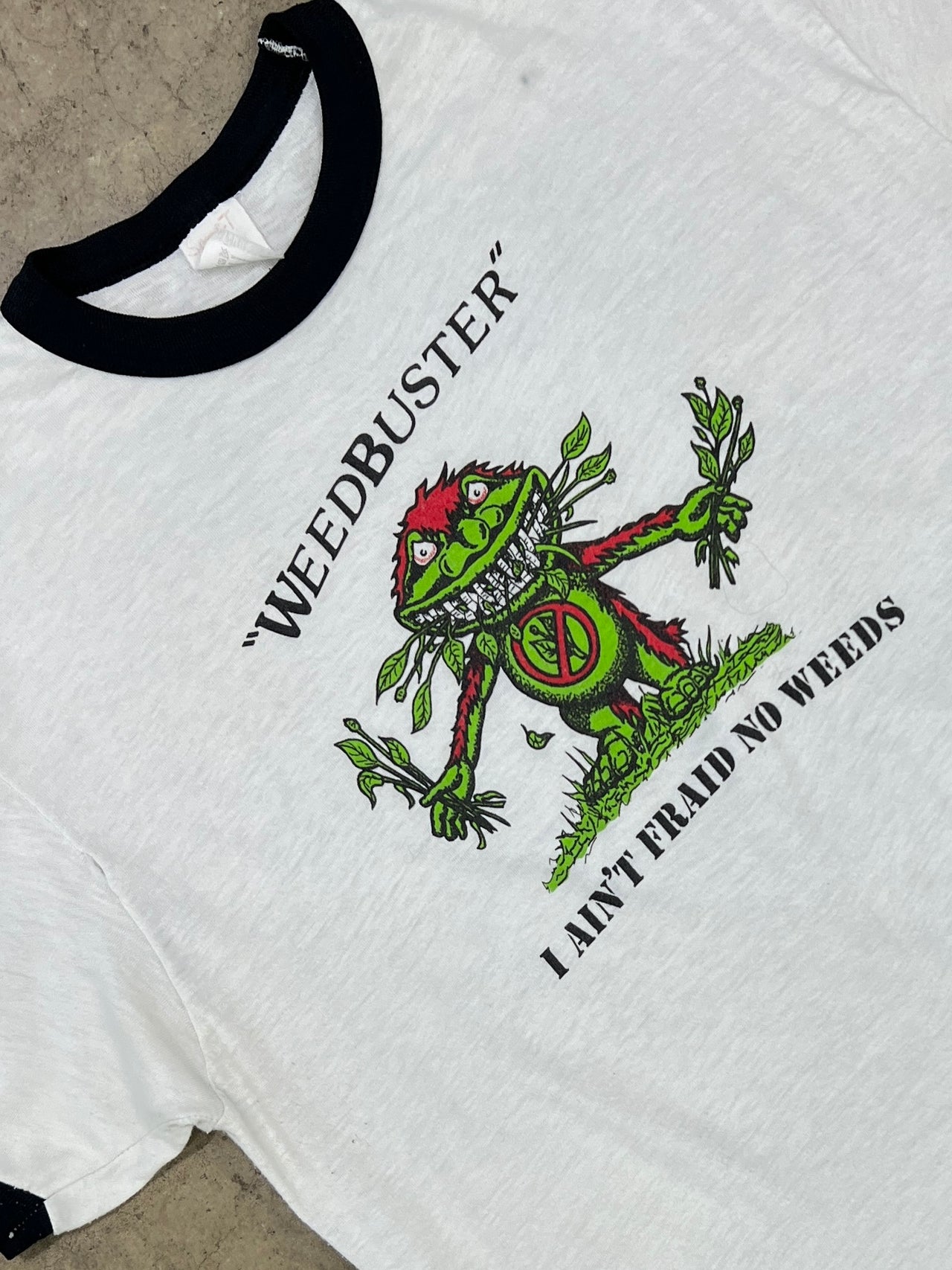 80s Weedbuster Ain't Fraid Ghosterbusters Parody Ringer Tee