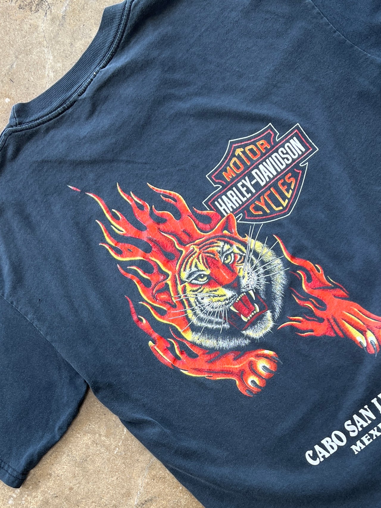 Harley Davidson Cabo Tiger Flame Cropped Mexican BOOT Tee