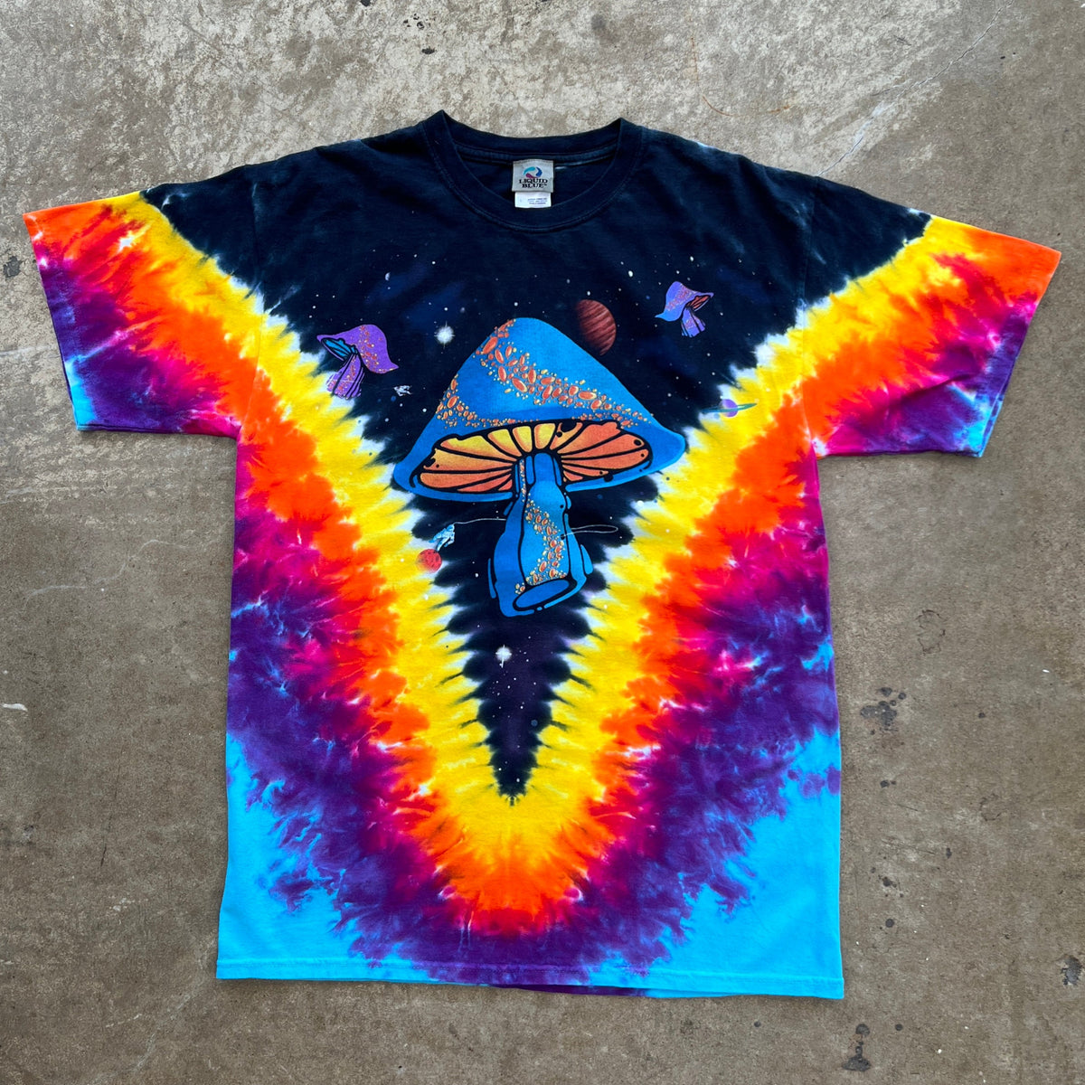 90s Liquid Blue Psychedelic Mushroom Tie Dye Tee