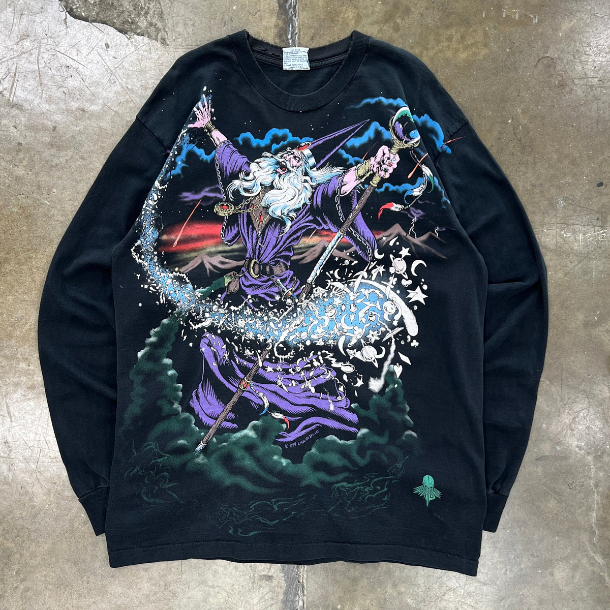90s Liquid Blue Wizard AOP Long Sleeve Tee