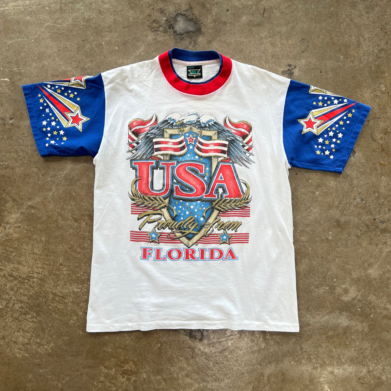 90s USA Florida Double Layer Patriotic American Eagle Tee Single Stitch
