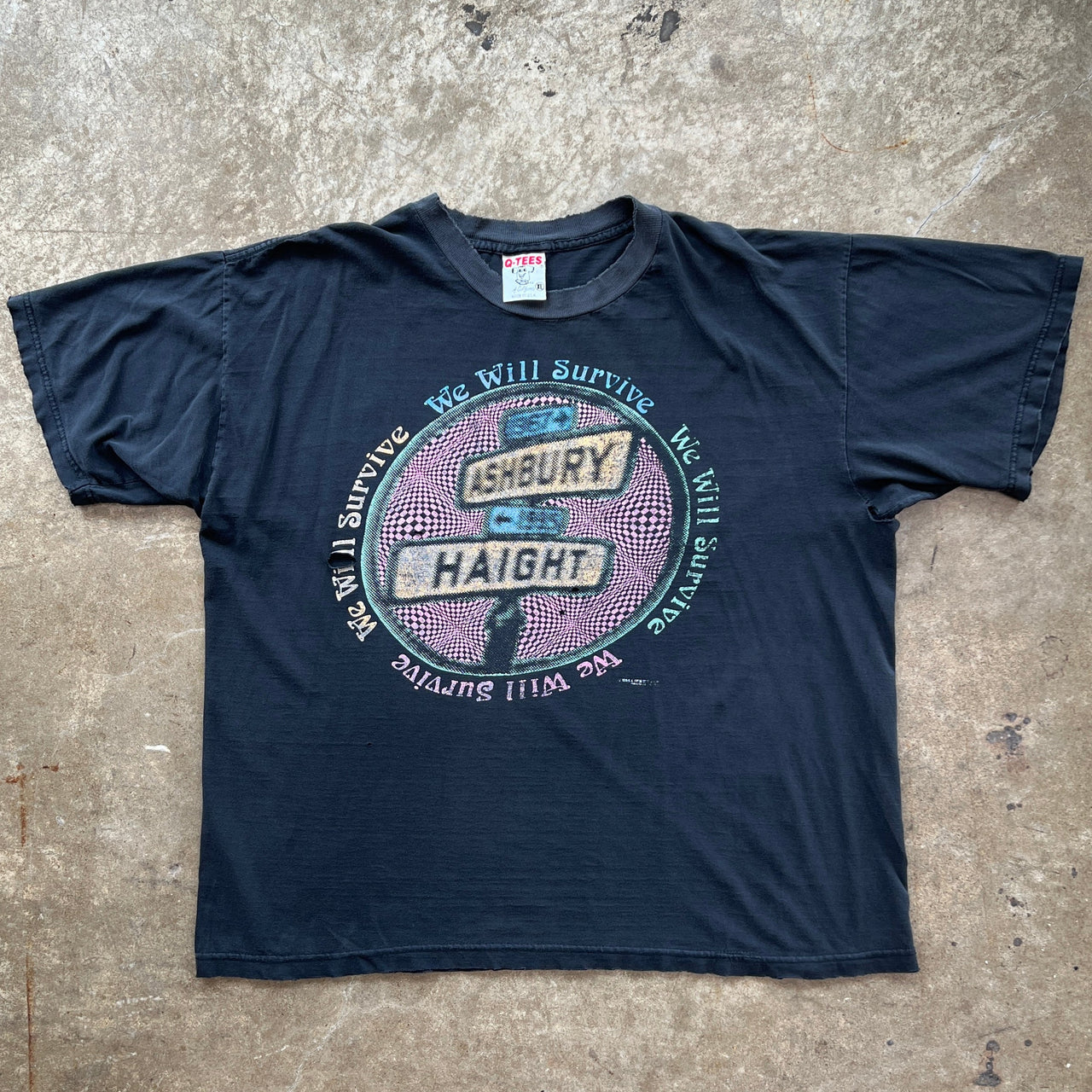 1995 We Will Survive Haight Ashbury San Francisco Thrashed Fader Tee