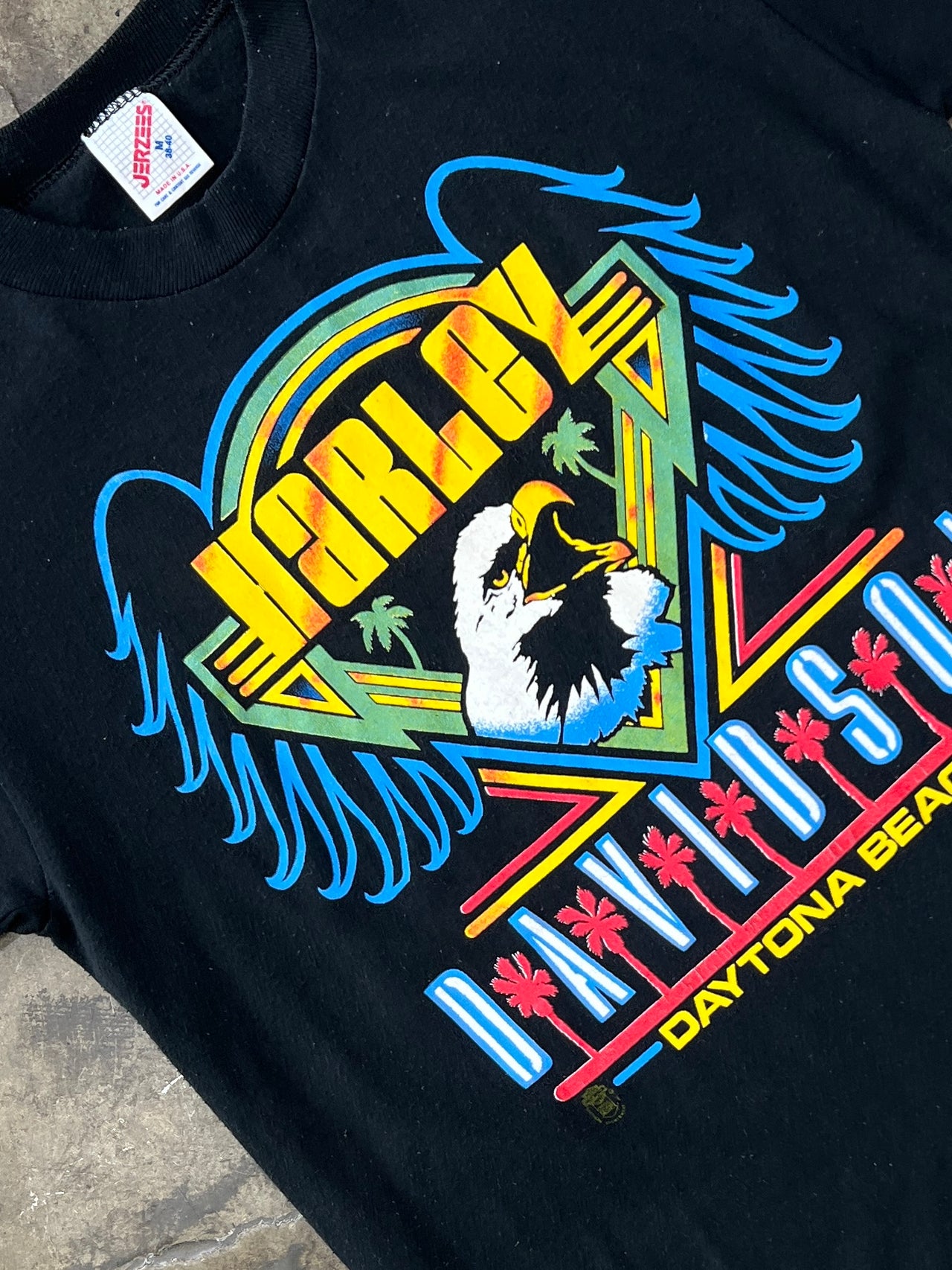 Harley Davidson Daytona Beach Neon Sign Style Eagle Motorcycle Tee