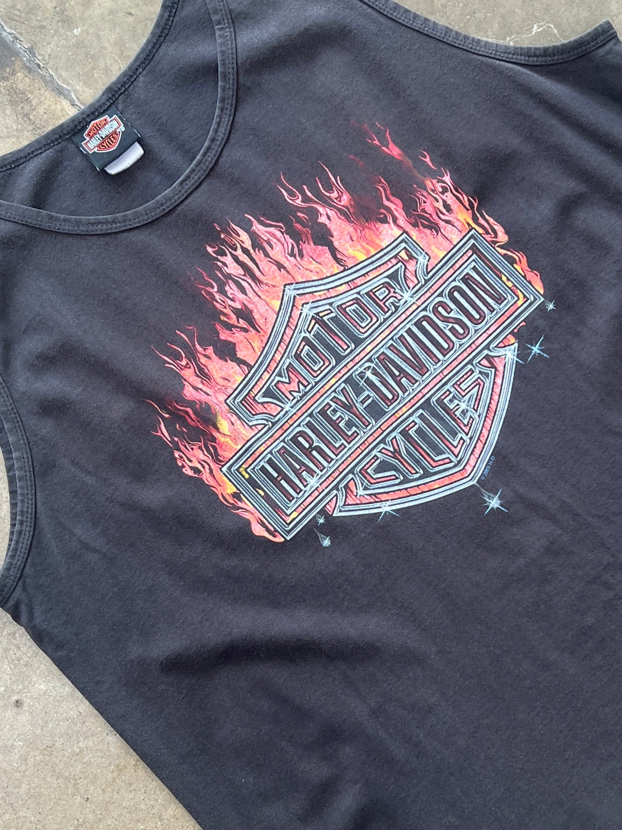 2000s Harley Davidson Flame Logo Houston Texas Tank Tee