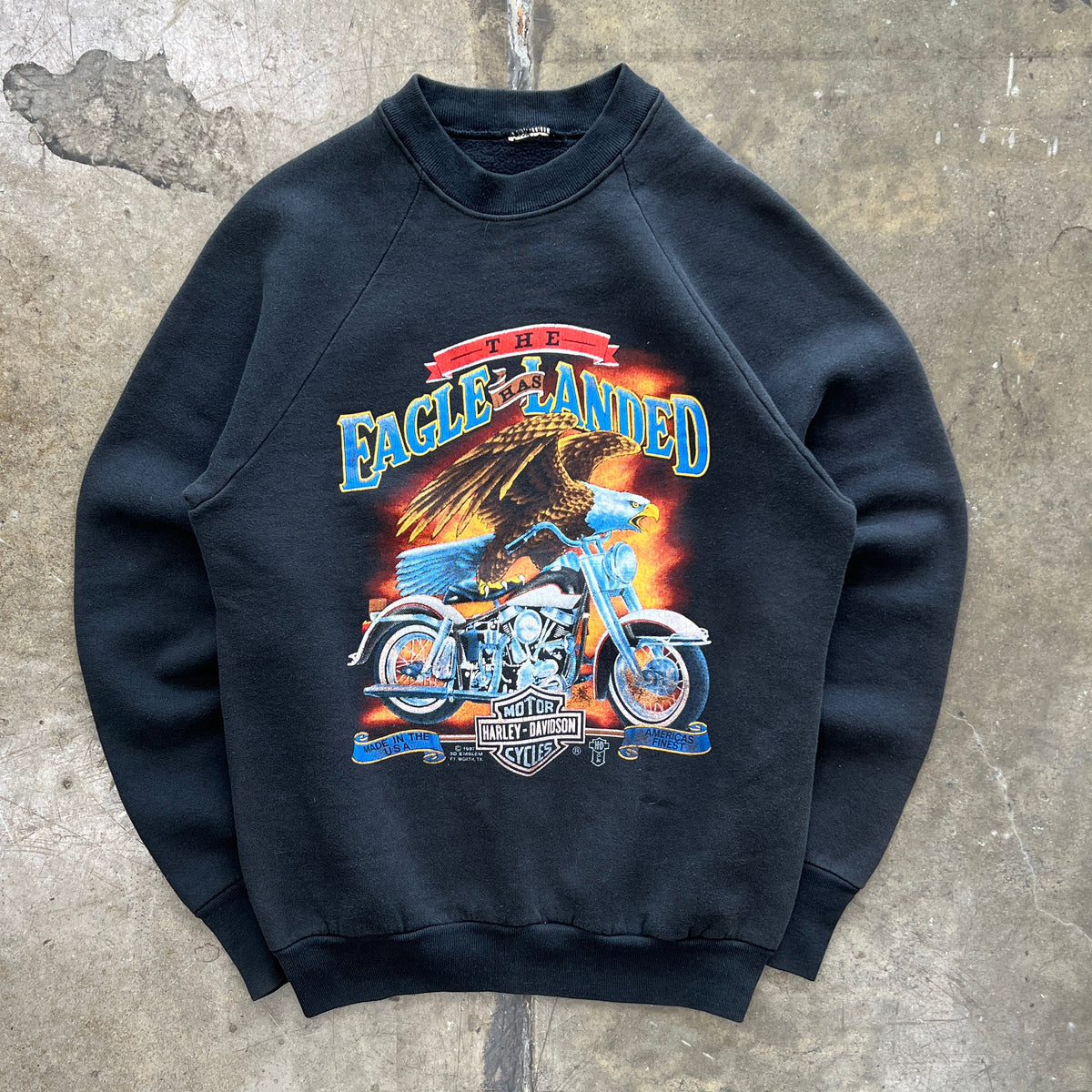 1987 3D Emblem Harley Davidson Eagle Landed Motorcycle Crewneck