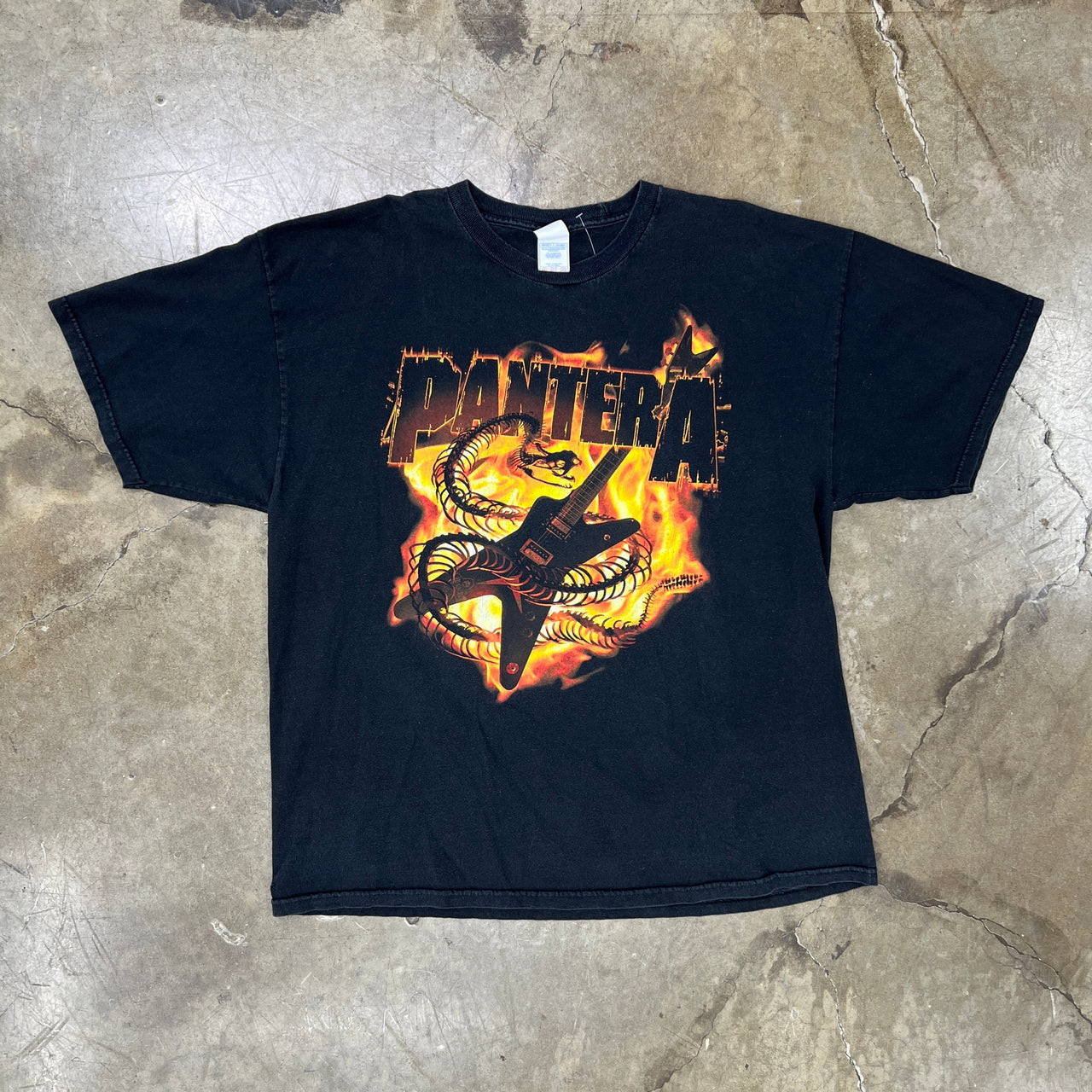 Pantera Skeleton Snake Guitar on Fire Tee