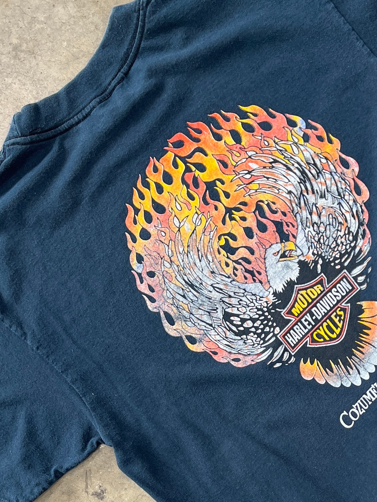 Harley Davidson Cozumel Mexico Flame Eagle Motorcycle Tee