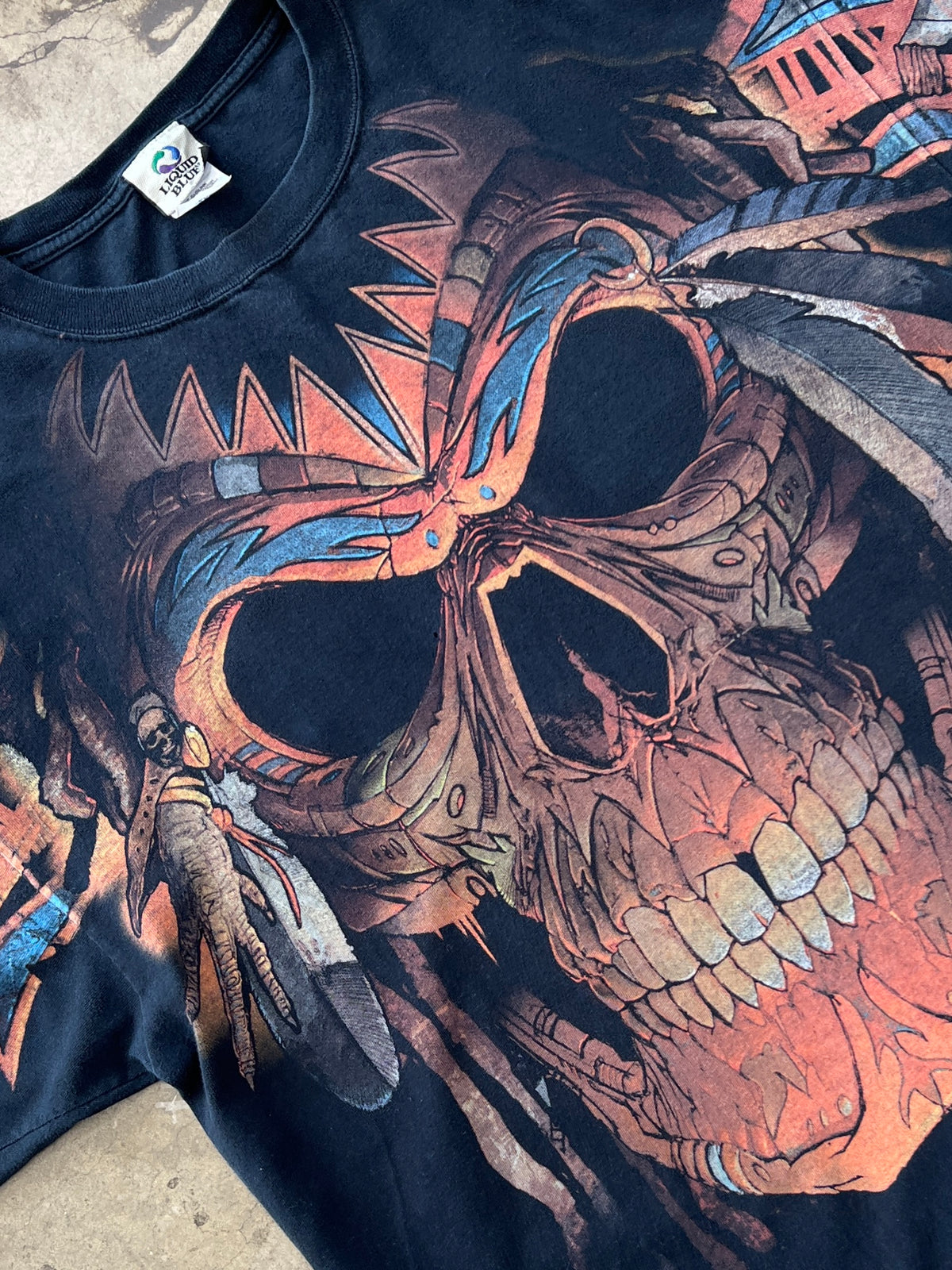 Liquid Blue AOP Skull Native Feather Tee