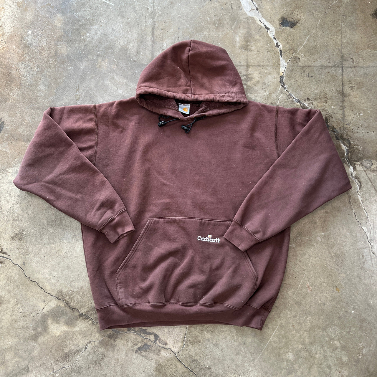 90s Carhartt Embroidered Logo Jawstring Brown Hoodie