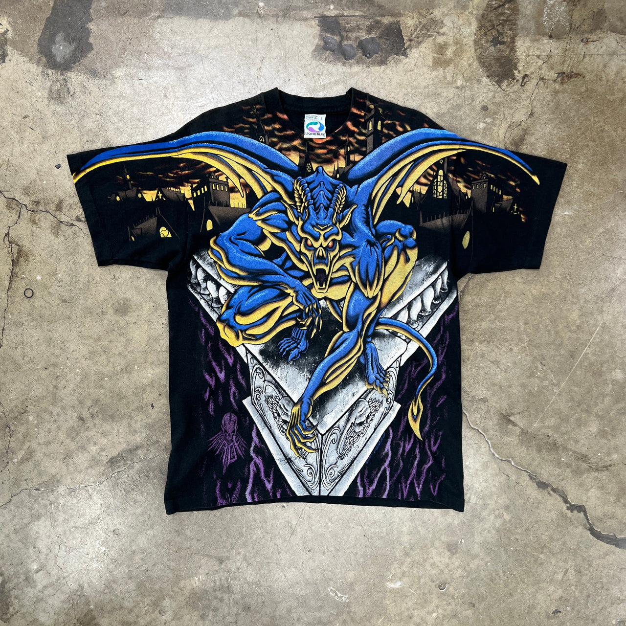 90s AOP Liquid Blue Dark Fantasy Gargoyle Tee
