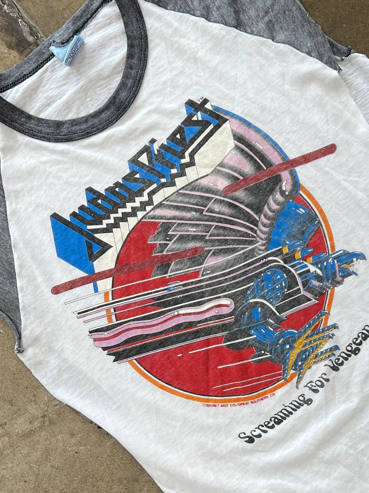 80s Judas Priest Screaming for Vengeance Sleeveless Raglan Band Tee