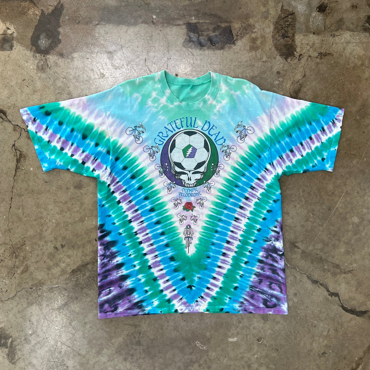 1990 Grateful Dead Olympic Velodrome Tie Dye Bicycle Soccer Single Stitch Tee