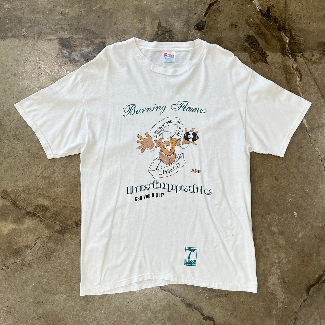 Burning Flames Can You Dig It? Album Record Tee Large