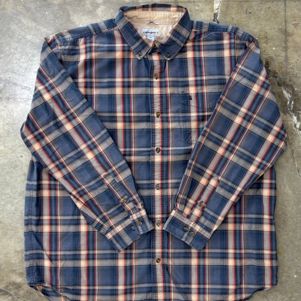 Carhartt Relaxed Fit Blue Red Tan Plaid Long Sleeve