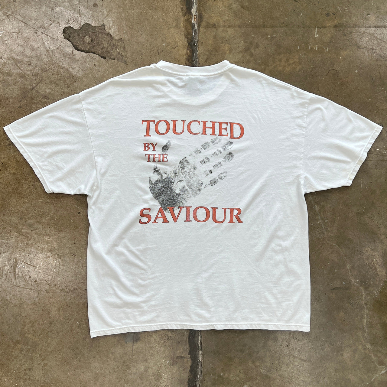 Touched By the Savior Handprint Jesus Religious Tee