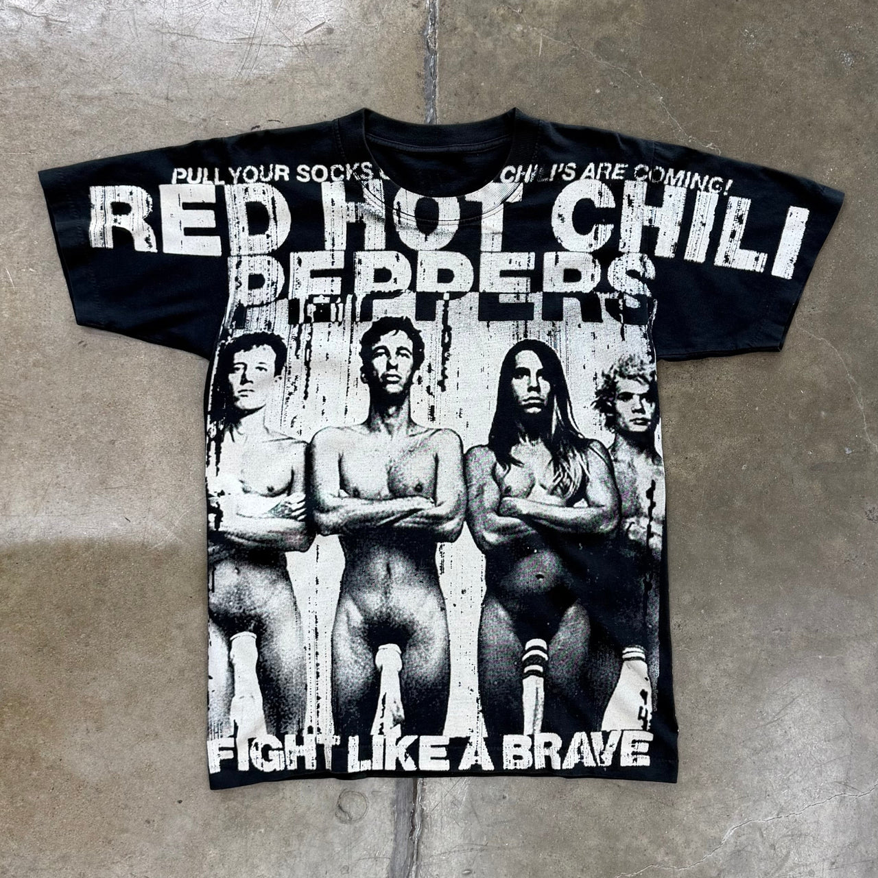 90s BOOT AOP Red Hot Chili Peppers Pull Your Socks Up Fight Like Brave Tee