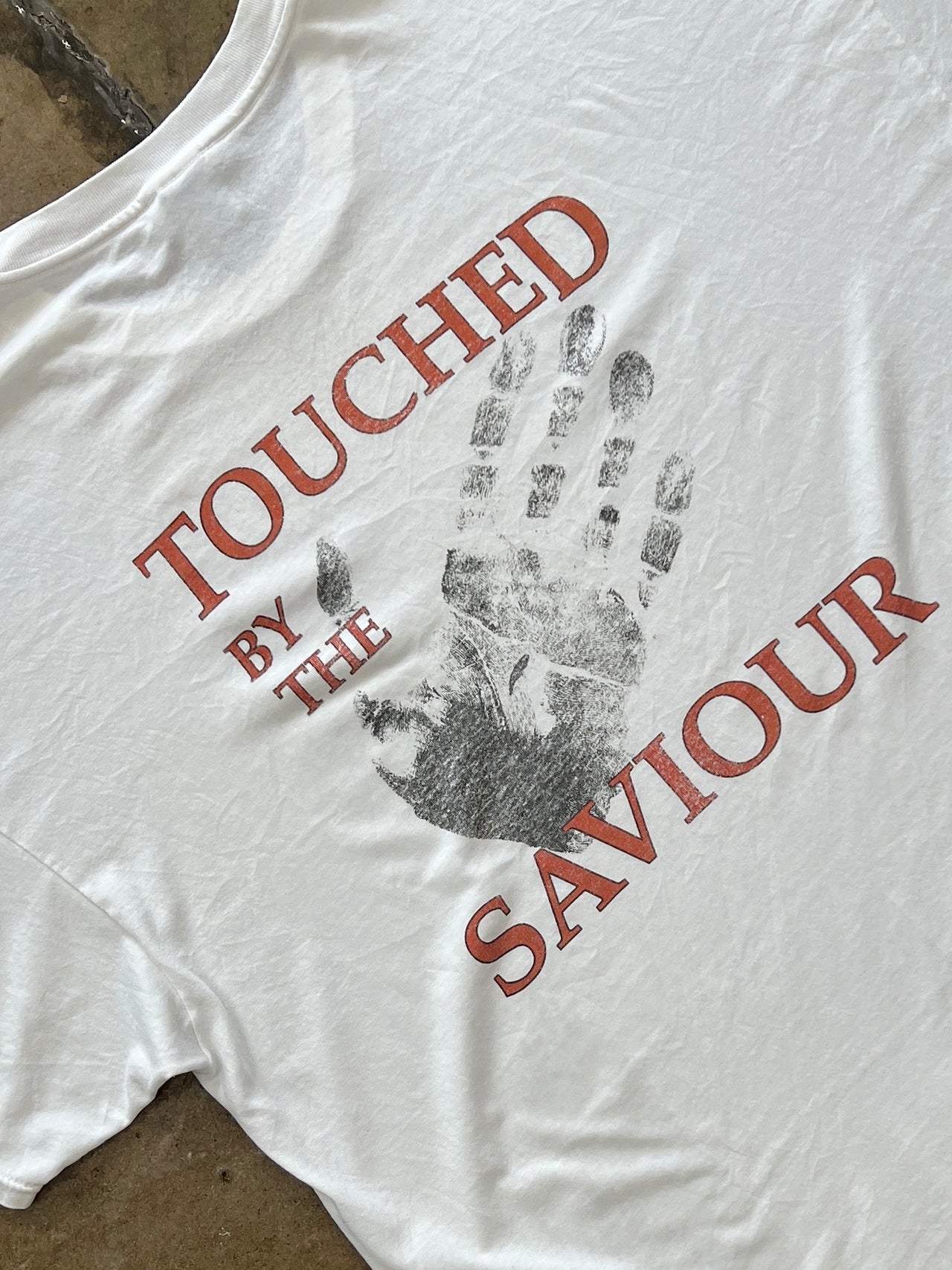 Touched By the Savior Handprint Jesus Religious Tee