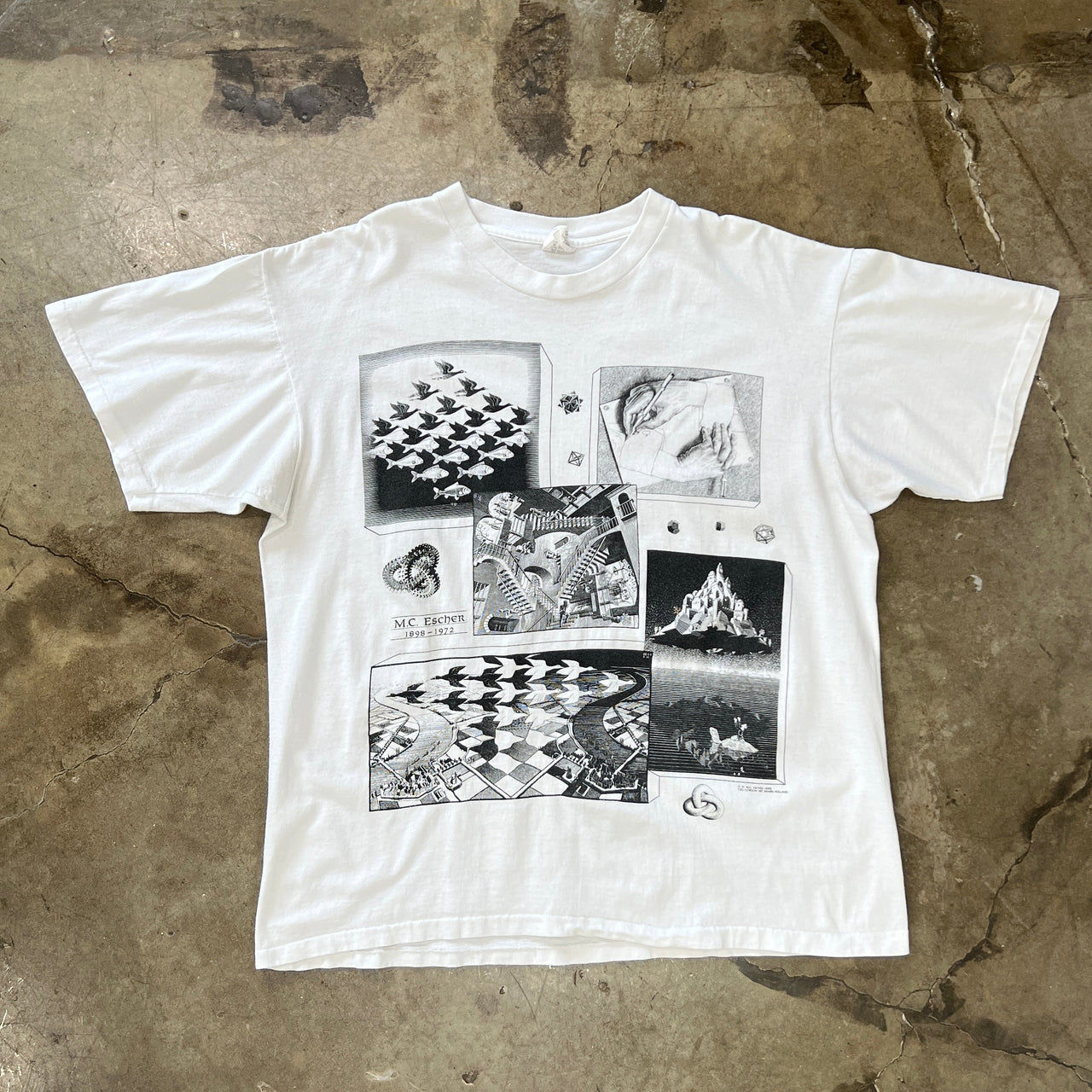 90s M.C.Escher Artwork Drawing Hands Day and Night Tee