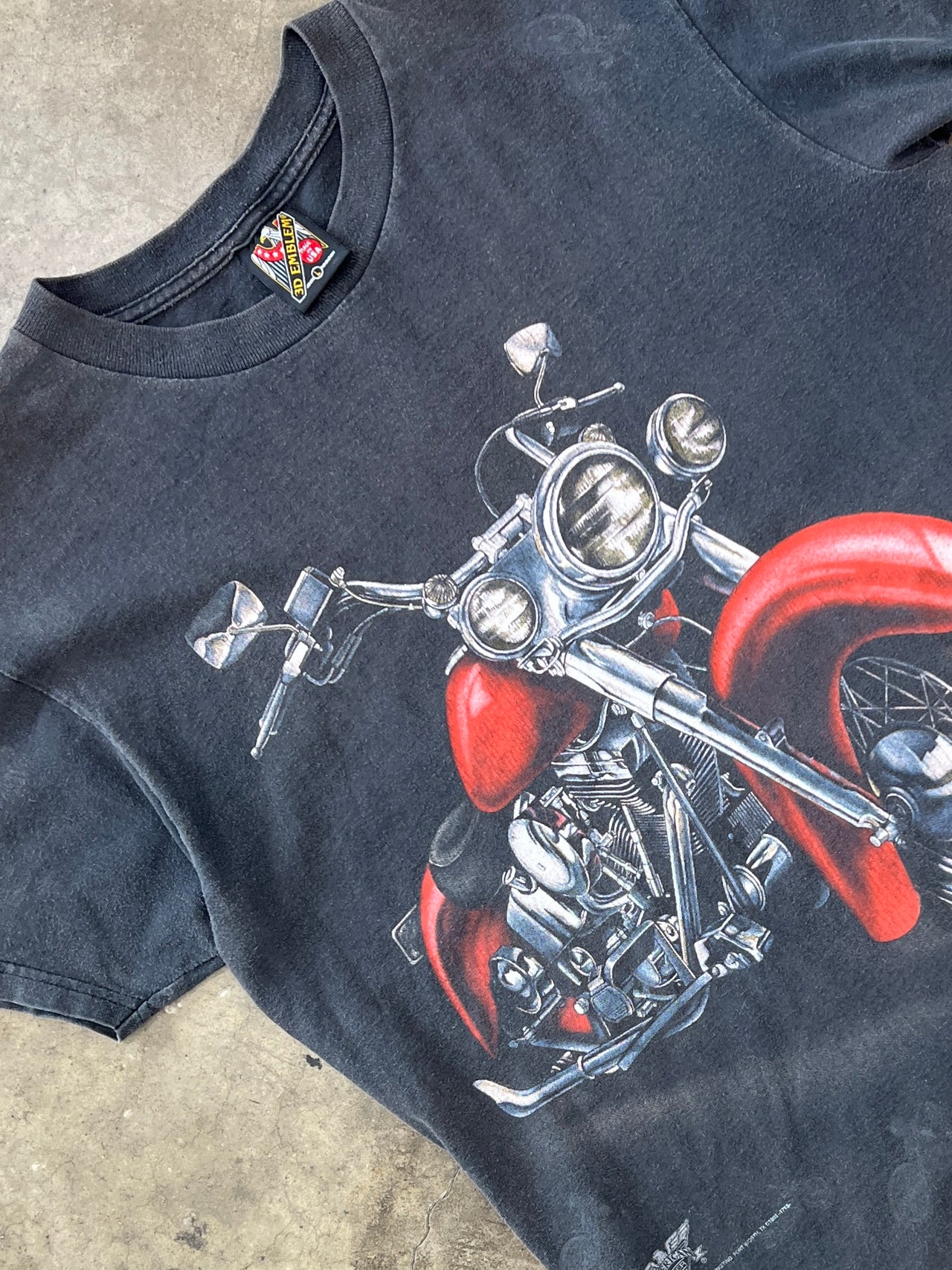 3D Emblem 1993 Cafe Motorcycle American Biker Big Print Tee