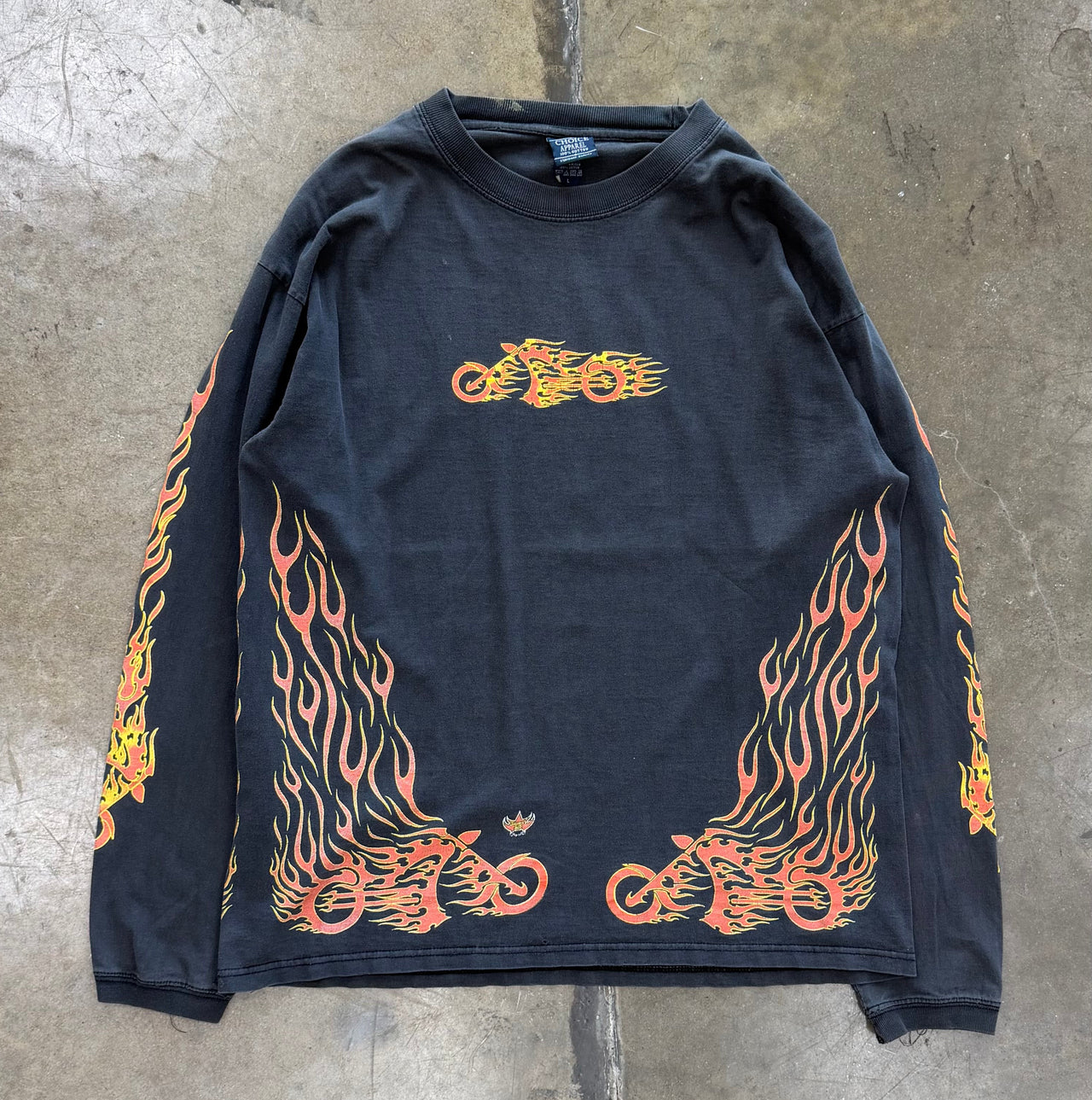 Motorcycle Choppers Flame Wrap Print LS Tee