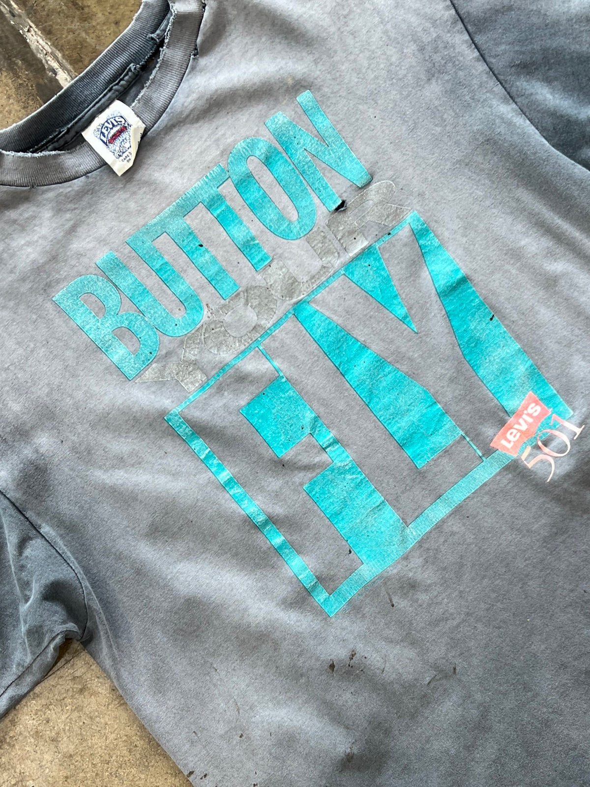 90s Levi's Button Your Fly Distressed Graphic Tee
