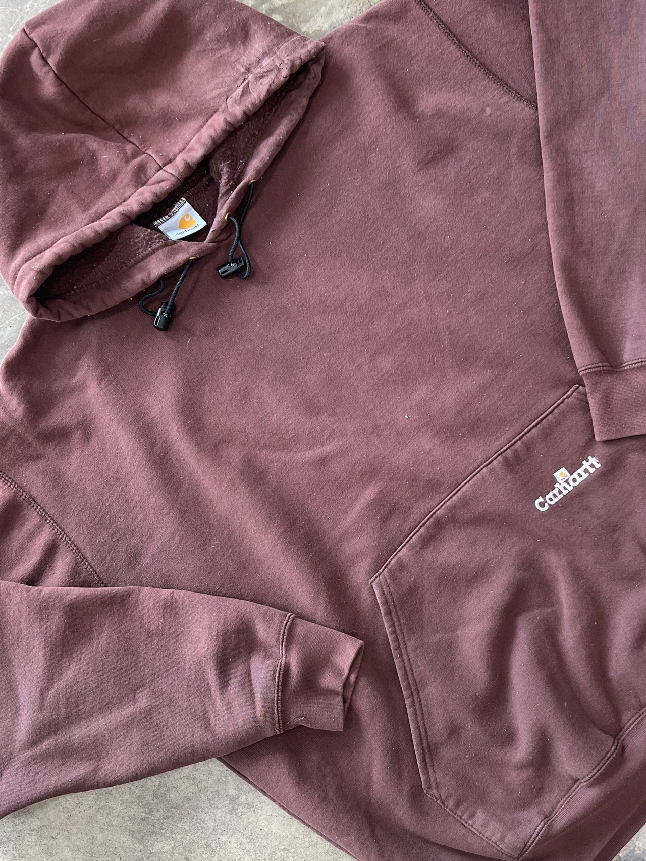 90s Carhartt Embroidered Logo Jawstring Brown Hoodie