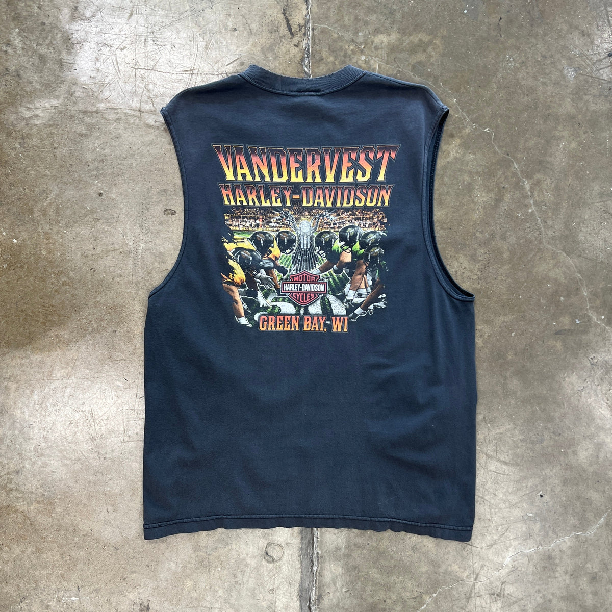 Harley Davidson Green Bay Packers Football Motorcycle Cut Sleeve Tank Tee