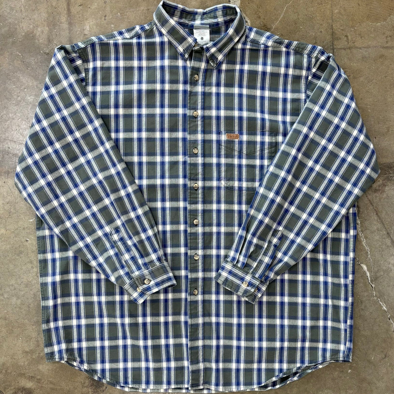 Carhartt Green Blue Plaid Pocket Button-Up