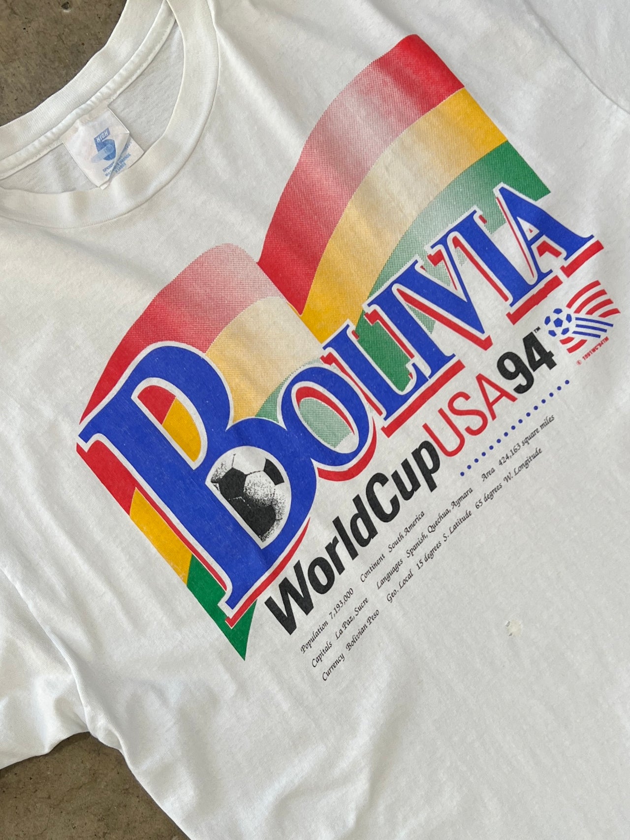 1994 World Cup Bolivia Soccer Single Stitch Tee