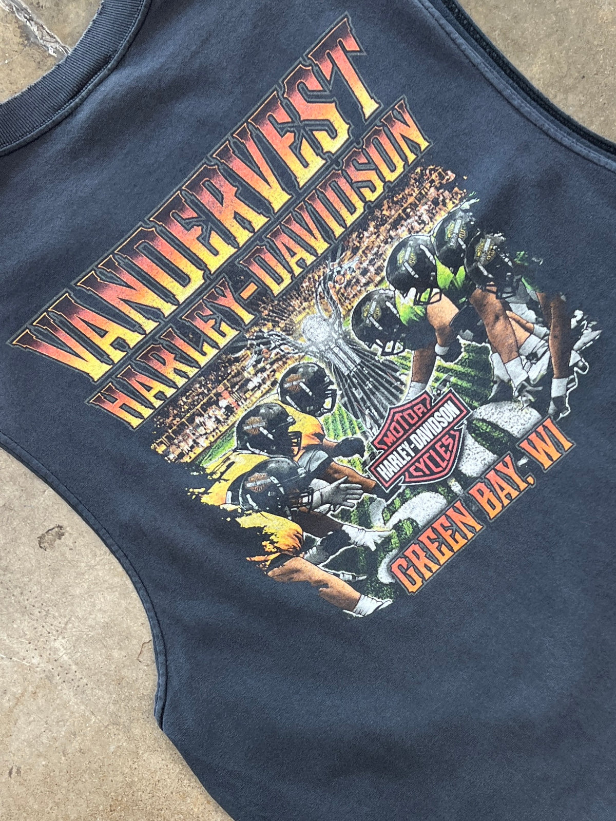 Harley Davidson Green Bay Packers Football Motorcycle Cut Sleeve Tank Tee