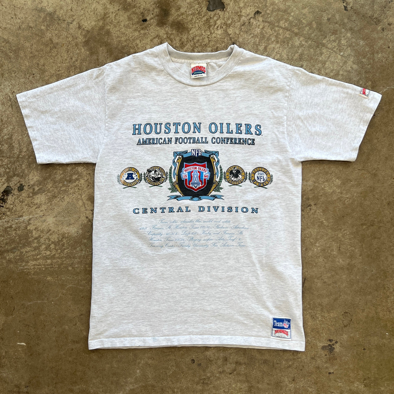 90s NFL Houston Oilers Nutmeg Embroidered Logo Single Stitch Tee