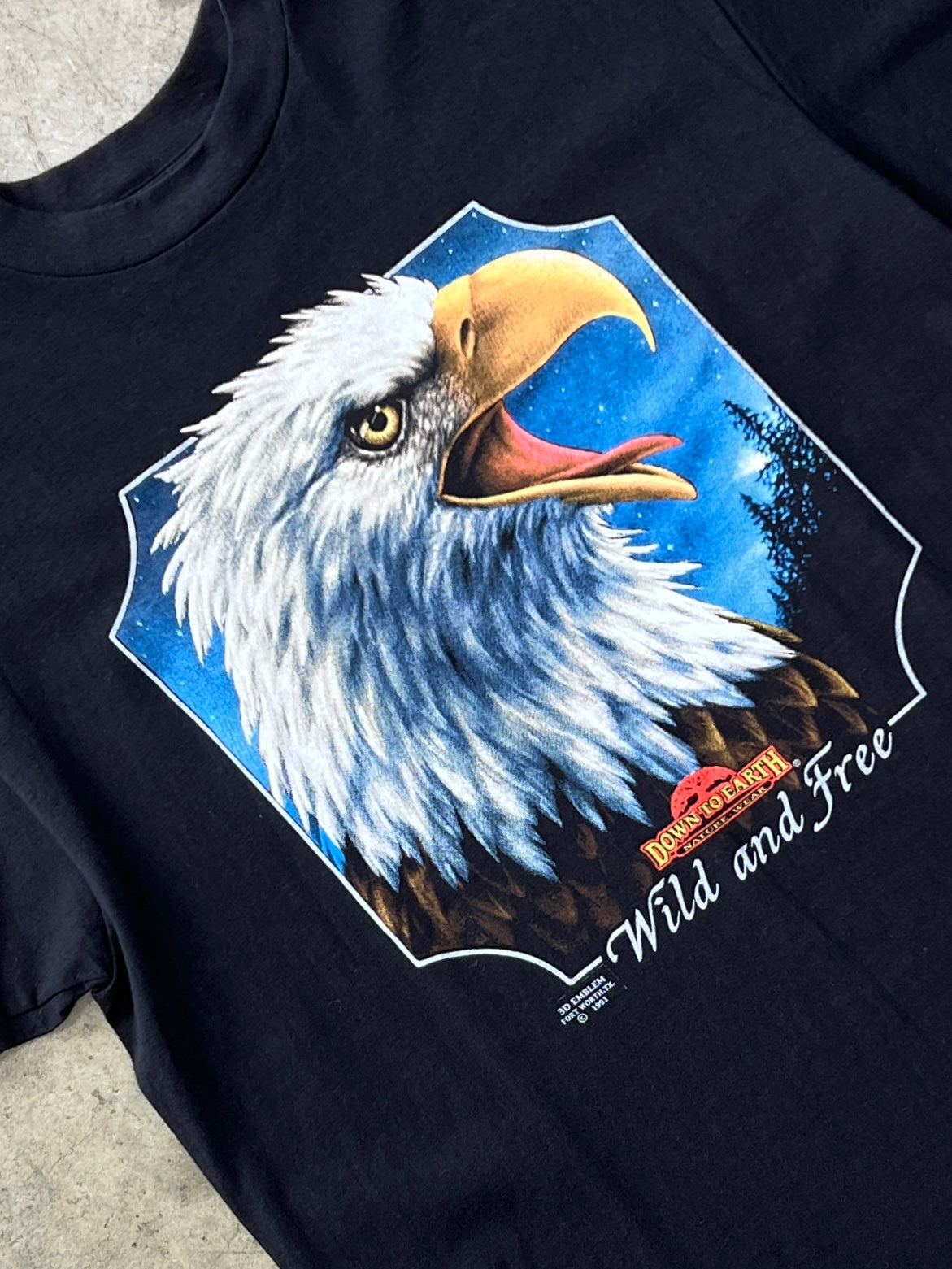 1991 3D Emblem Wild and Free Eagle Nature Tee