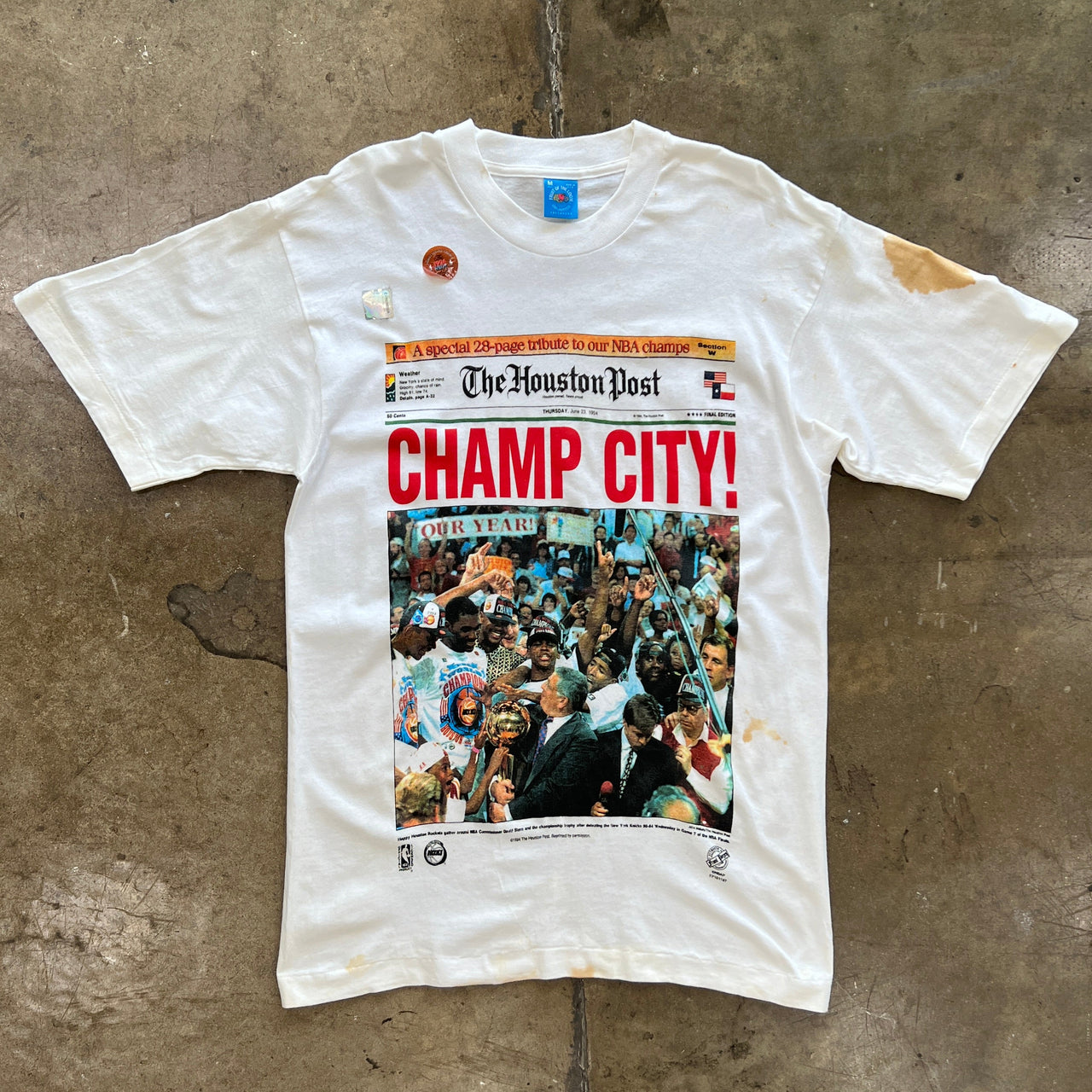 1994 Houston Rockets Newspaper Champ City NBA Tee