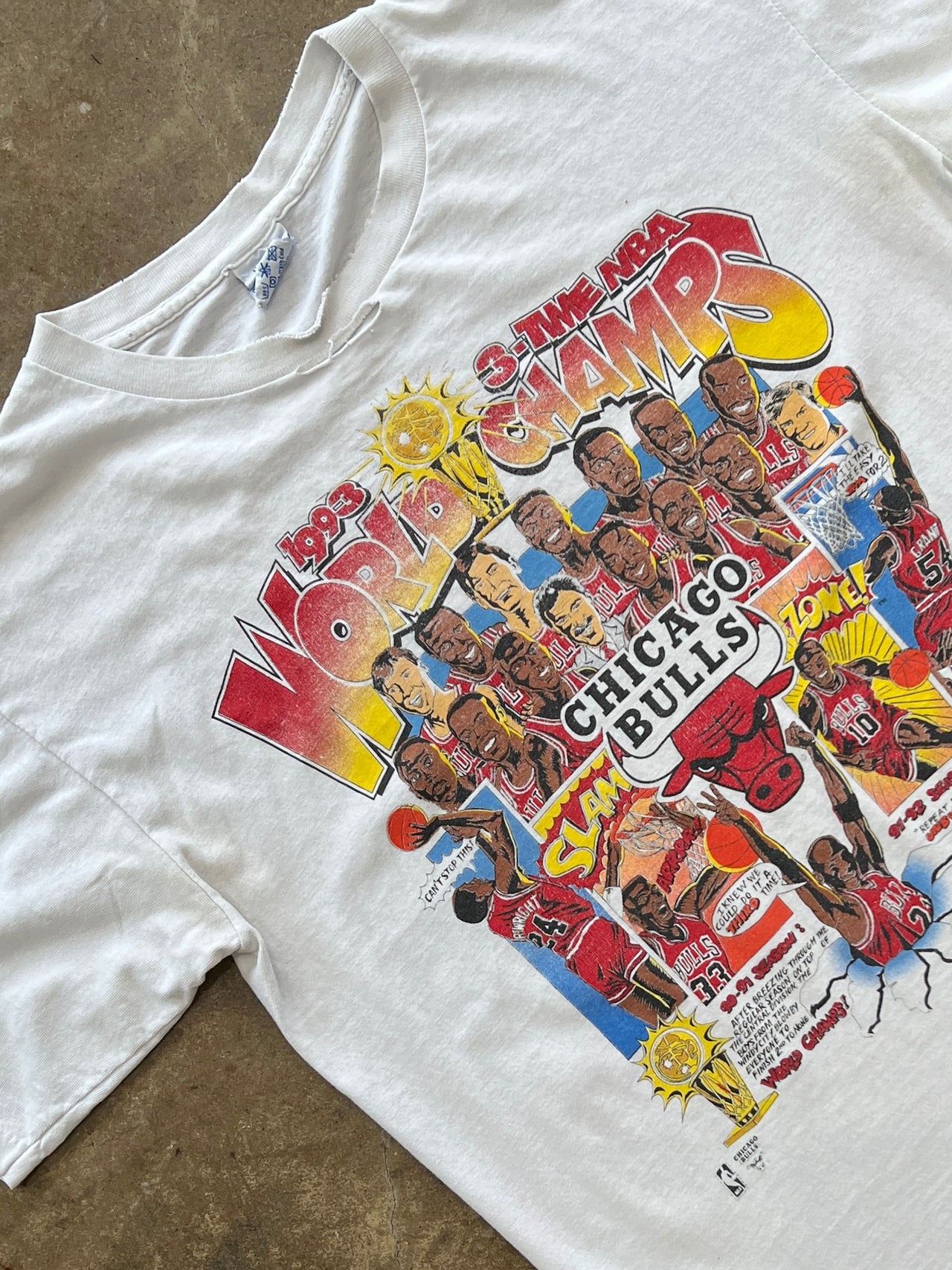 1993 NBA Chicago Bulls World Champs Team Comic Salem Tag Tee